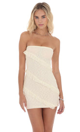 Strapless Lace Ruffle Dress in Ivory