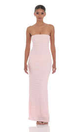 Strapless Ruffle Maxi Dress in Pink