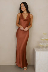 The Loretta Cowl Satin Maxi Dress Copper