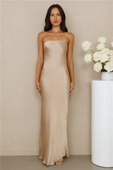 The Felicity Strapless Satin Maxi Dress Champagne