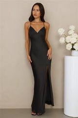 The Sophia Satin Maxi Dress Black