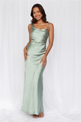 The Madeline Cowl Satin Maxi Dress Sage