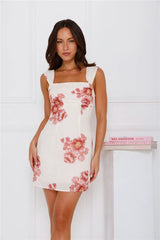 Vintage Flower Mini Dress Cream