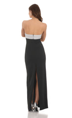 Strapless White Sequin Maxi Dress in Black