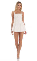 Square Neck Flare Dress in White