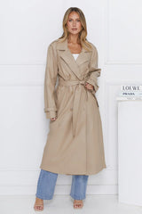 Subtle Sophistication Faux Leather Trench Coat Beige