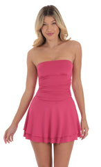 Strapless Ruched A-line Dress in Pink