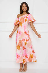 Swan Kiss Off Shoulder Maxi Dress Pink