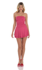 Strapless Ruched A-line Dress in Pink