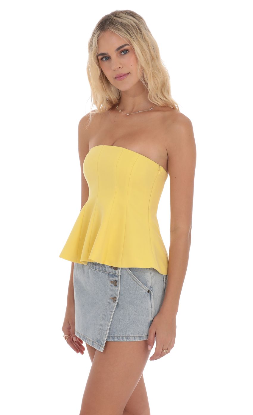 Strapless Peplum Top in Yellow