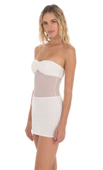 Strapless Mesh Cutout Dress in White