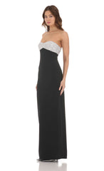 Strapless White Sequin Maxi Dress in Black