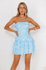 Sunlit Waves Strapless Mini Dress Blue