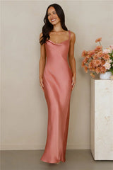 The Penelope Cowl Satin Maxi Dress Rose
