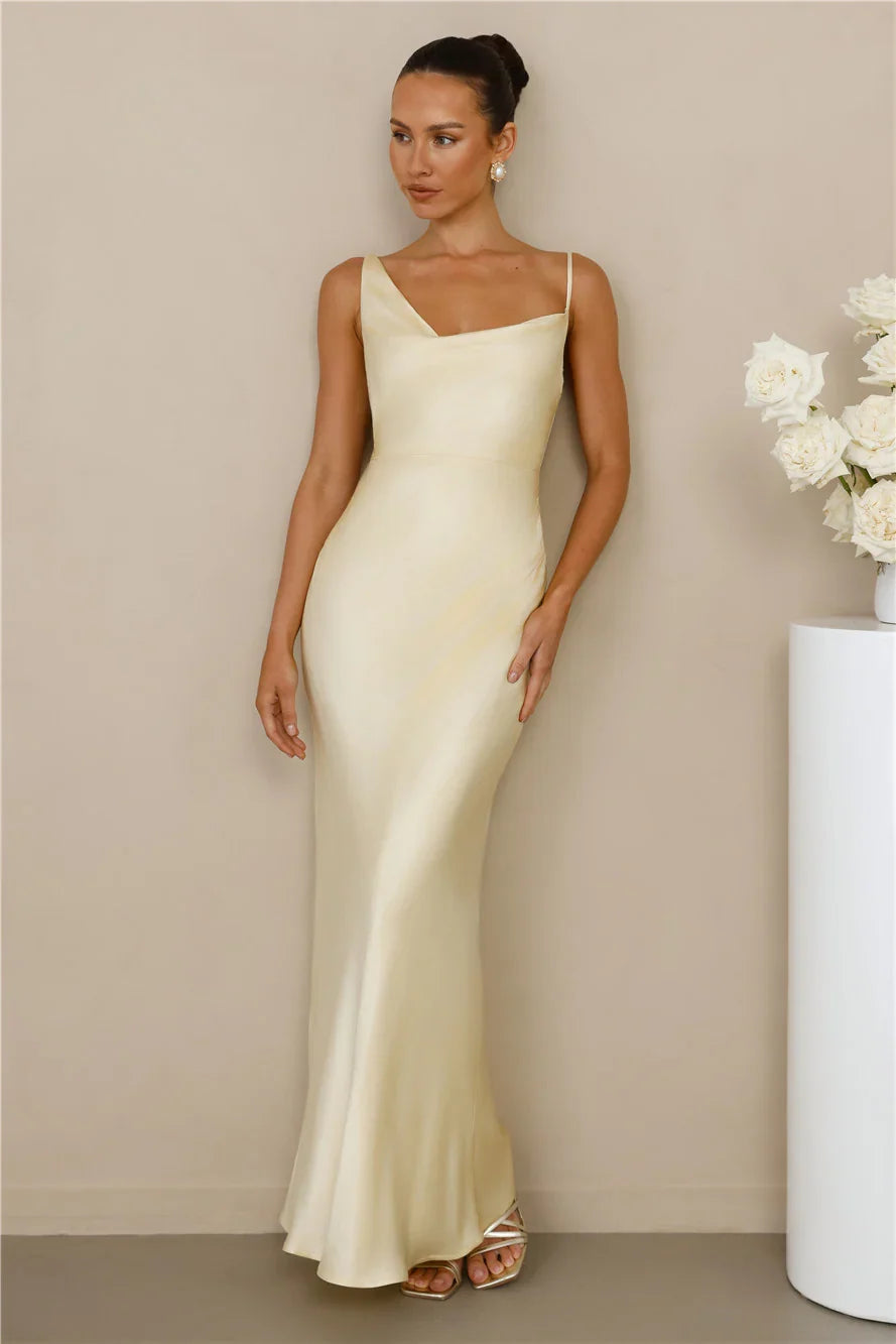 The Madeline Cowl Satin Maxi Dress Yellow