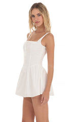Square Neck Flare Dress in White