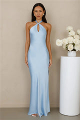 The Delilah Satin Halter Maxi Dress Blue