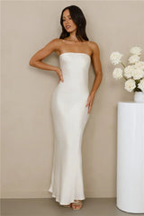 The Felicity Strapless Satin Maxi Dress Pearl
