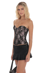 Strapless Lace Corset Top in Black and Pink