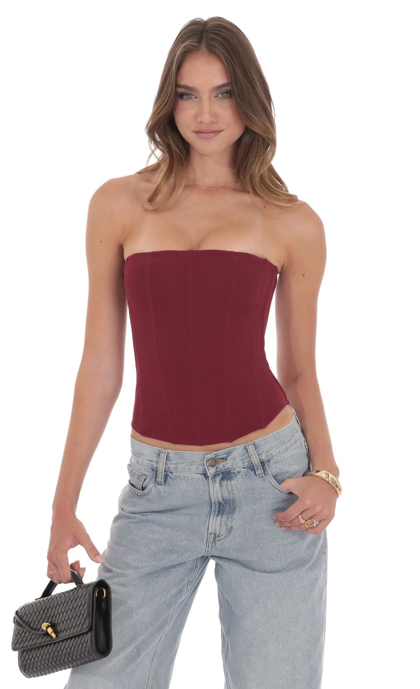 Strapless Corset Top in Maroon