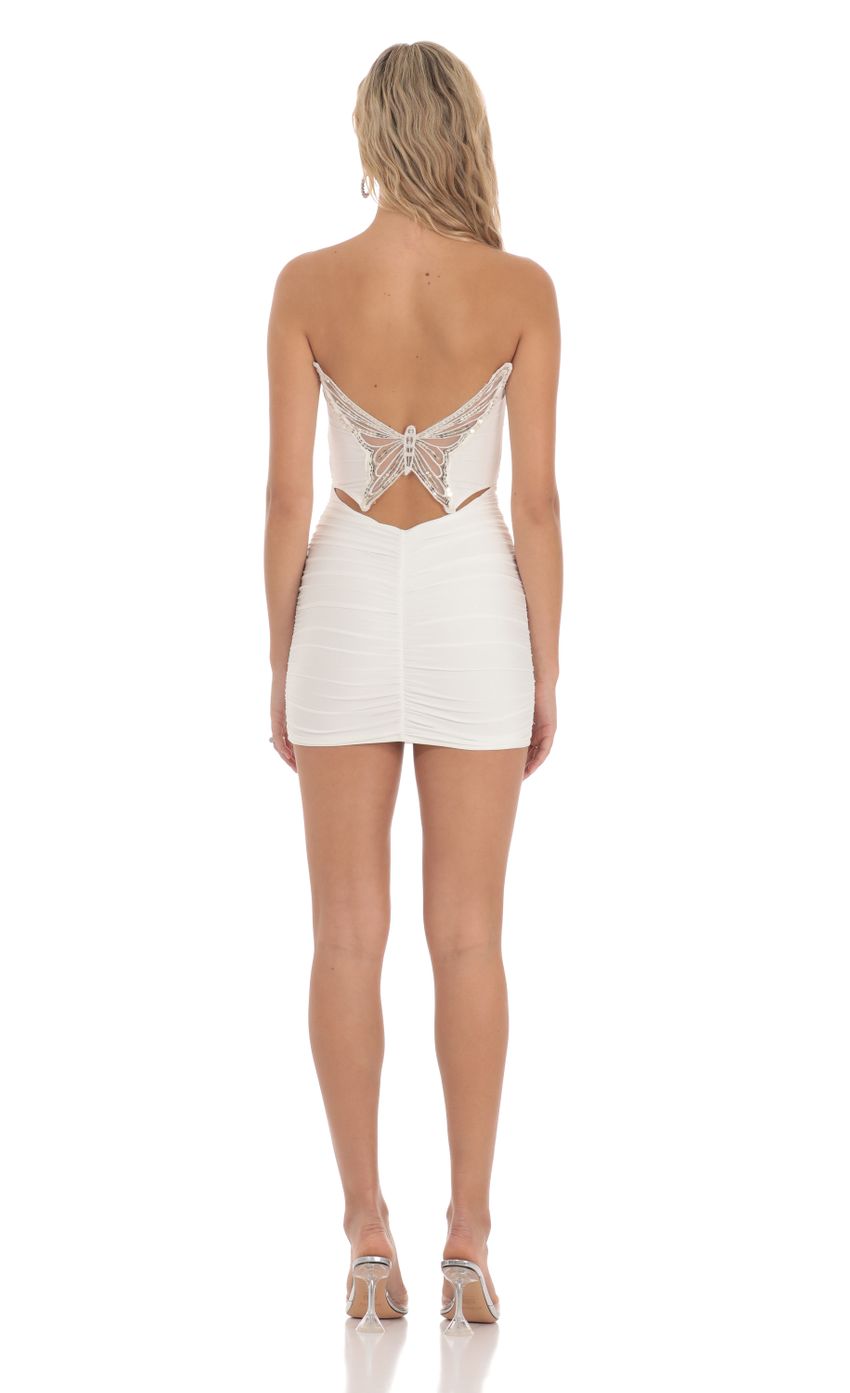 Strapless Sequin Butterfly Bodycon Dress in White