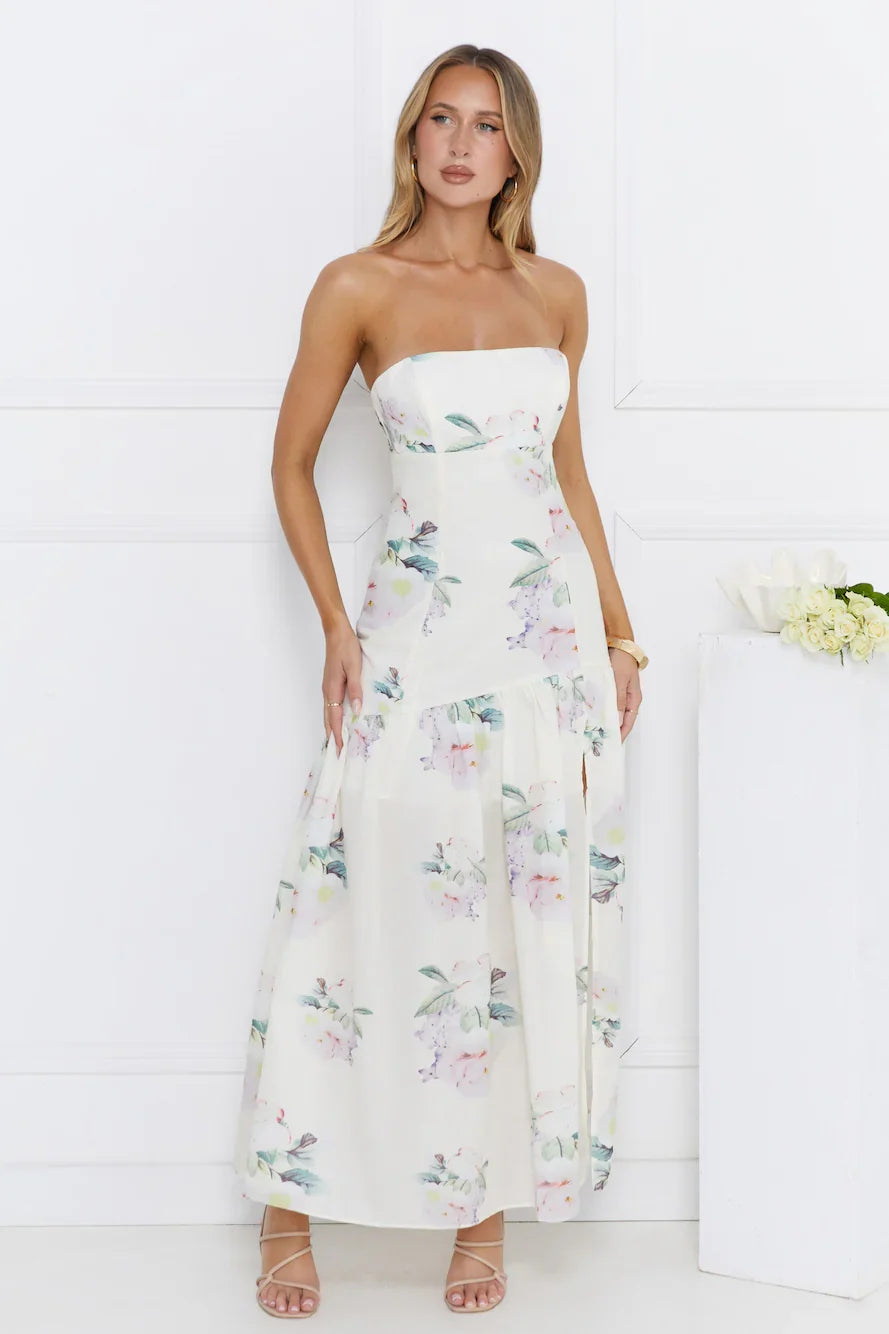 Sunset Whispers Strapless Maxi Dress Cream