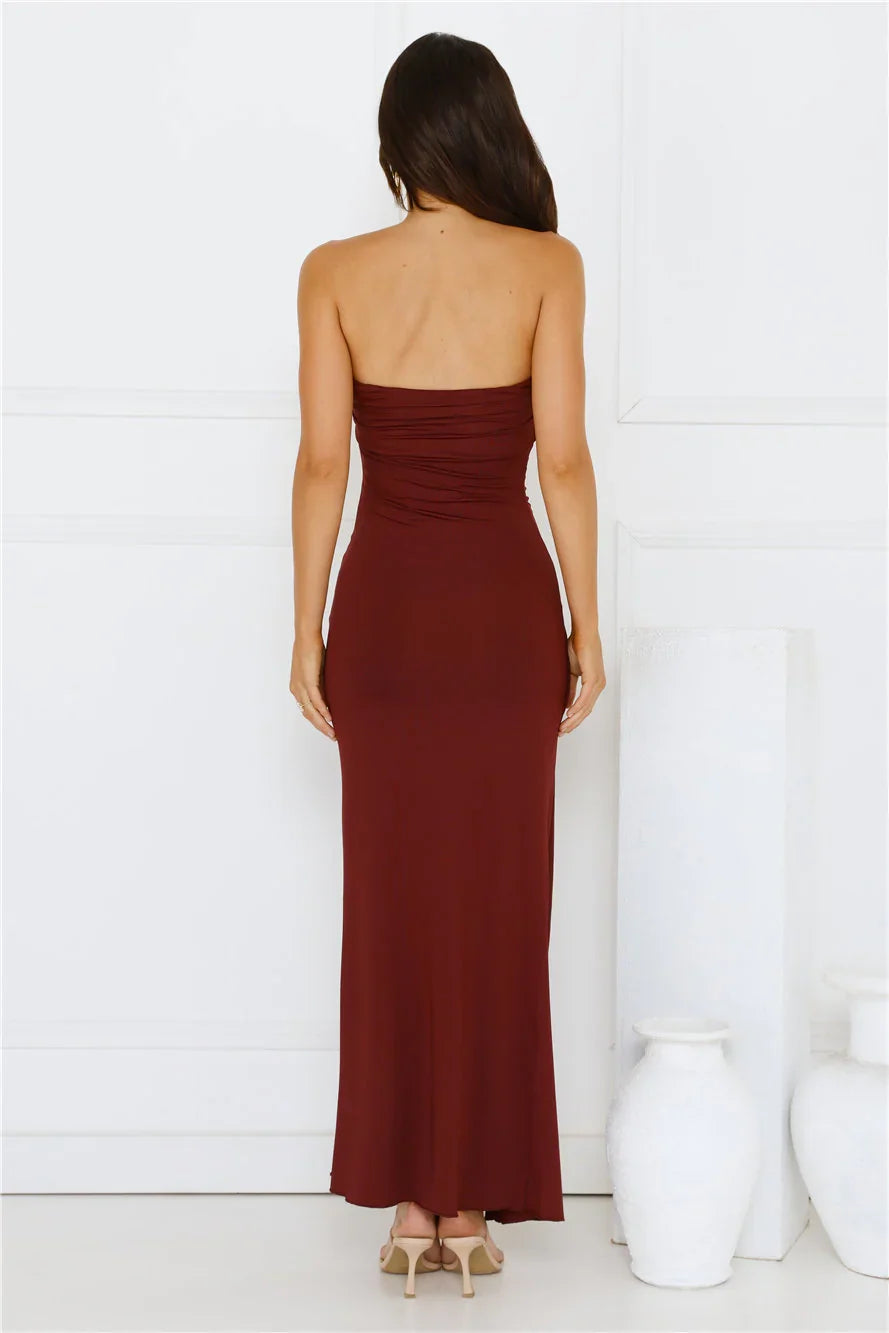 Sunshine Shuffle Strapless Maxi Dress Burgundy